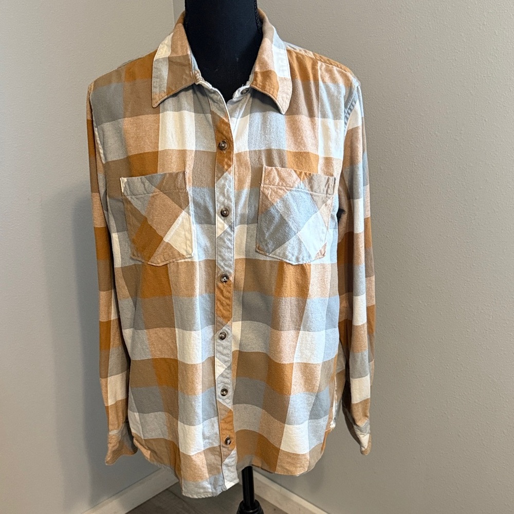 Natural Reflections Women's Plaid Button-Down Shirt - Brown, Gray, Cream